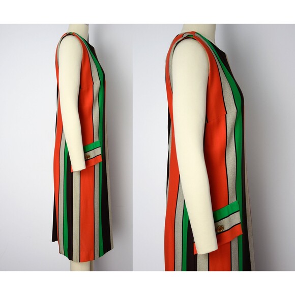 1960s Striped Shift Dress Size Medium Large 60s Mod Dress Wide Stripe Dress - Picture 3 of 9